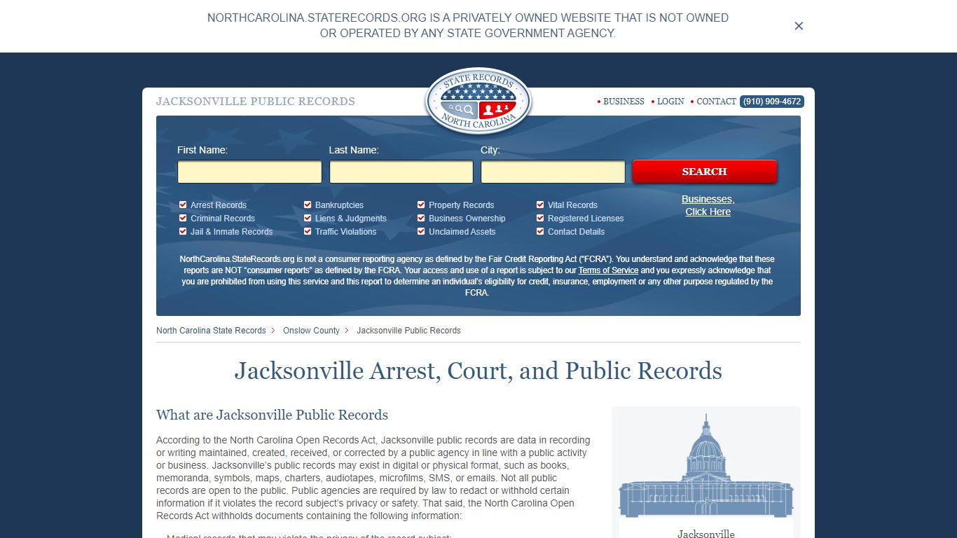 Jacksonville Arrest and Public Records | North Carolina.StateRecords.org